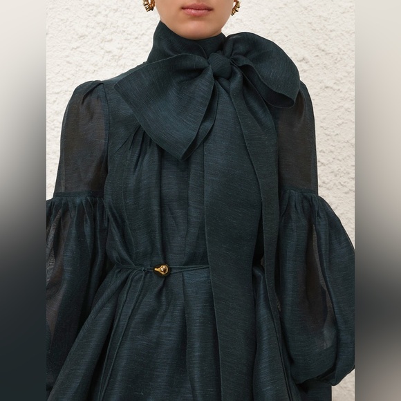 ZIMMERMANN Linen Silk Tie Neck Mini Dress Size - Picture 5 of 16